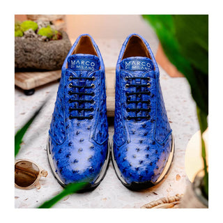 Marco Di Milano Scanno Men's Shoes Electric Blue Exotic Ostrich Casual Sneakers (MDM1046)