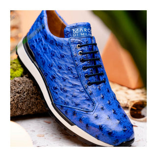 Marco Di Milano Scanno Men's Shoes Electric Blue Exotic Ostrich Casual Sneakers (MDM1046)