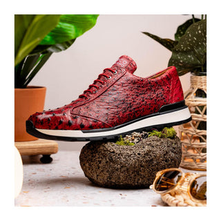 Marco Di Milano Scanno Men's Shoes Red Exotic Ostich Casual Sneakers (MDM1052)