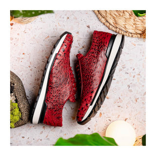 Marco Di Milano Scanno Men's Shoes Red Exotic Ostich Casual Sneakers (MDM1052)