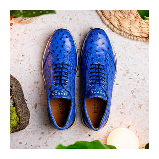 Marco Di Milano Scanno Men's Shoes Electric Blue Exotic Ostrich Casual Sneakers (MDM1046)