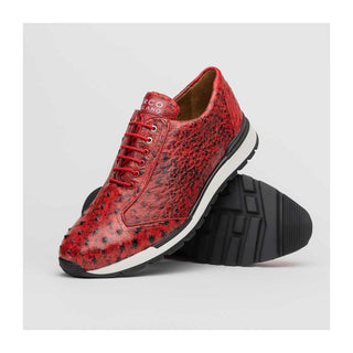 Marco Di Milano Scanno Men's Shoes Red Exotic Ostich Casual Sneakers (MDM1052)