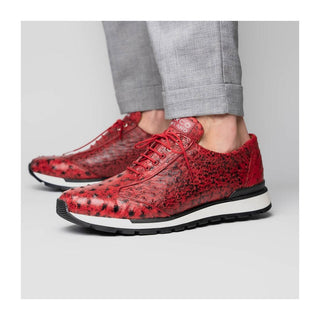 Marco Di Milano Scanno Men's Shoes Red Exotic Ostich Casual Sneakers (MDM1052)
