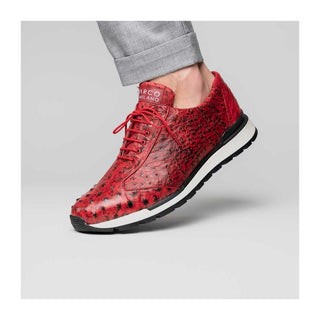 Marco Di Milano Scanno Men's Shoes Red Exotic Ostich Casual Sneakers (MDM1052)