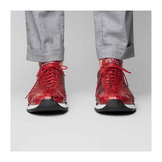 Marco Di Milano Scanno Men's Shoes Red Exotic Ostich Casual Sneakers (MDM1052)