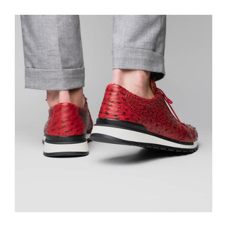 Marco Di Milano Scanno Men's Shoes Red Exotic Ostich Casual Sneakers (MDM1052)