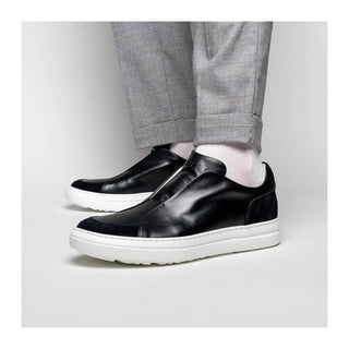 Zelli Italia Spettacolare Men's Shoes Black Pebble Grain Calf-Skin Leather Slip-On Sneaker (ZEL1051)