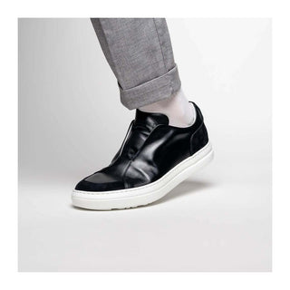 Zelli Italia Spettacolare Men's Shoes Black Pebble Grain Calf-Skin Leather Slip-On Sneaker (ZEL1051)