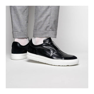 Zelli Italia Spettacolare Men's Shoes Black Pebble Grain Calf-Skin Leather Slip-On Sneaker (ZEL1051)