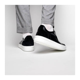 Zelli Italia Spettacolare Men's Shoes Black Pebble Grain Calf-Skin Leather Slip-On Sneaker (ZEL1051)