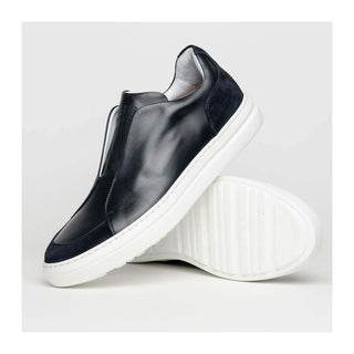 Zelli Italia Spettacolare Men's Shoes Black Pebble Grain Calf-Skin Leather Slip-On Sneaker (ZEL1051)