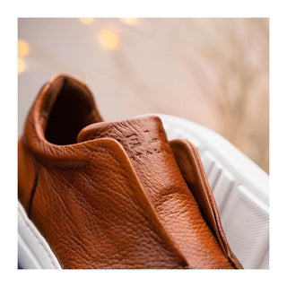 Zelli Italia Spettacolare Men's Shoes Cognac Pebble Grain Calf-Skin Leather Slip-On Sneaker (ZEL1051)