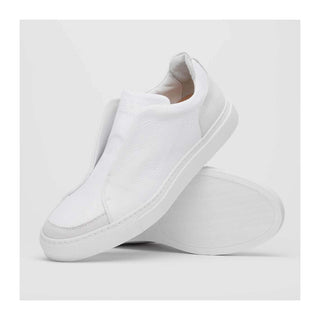 Zelli Italia Spettacolare Men's Shoes White Pebble Grain Calf-Skin Leather Slip-On Sneaker (ZEL1051)