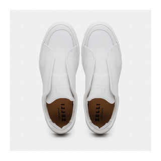 Zelli Italia Spettacolare Men's Shoes White Pebble Grain Calf-Skin Leather Slip-On Sneaker (ZEL1051)