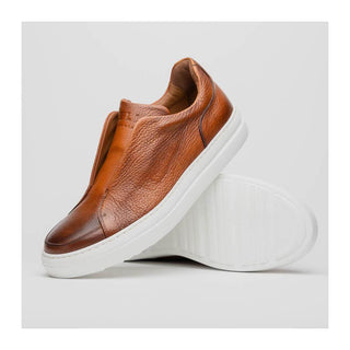 Zelli Italia Spettacolare Men's Shoes Cognac Pebble Grain Calf-Skin Leather Slip-On Sneaker (ZEL1051)