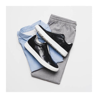 Zelli Italia Spettacolare Men's Shoes Black Pebble Grain Calf-Skin Leather Slip-On Sneaker (ZEL1051)