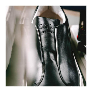 Zelli Italia Spettacolare Men's Shoes Black Pebble Grain Calf-Skin Leather Slip-On Sneaker (ZEL1051)