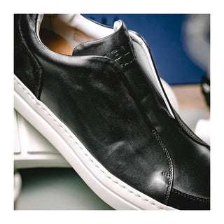 Zelli Italia Spettacolare Men's Shoes Black Pebble Grain Calf-Skin Leather Slip-On Sneaker (ZEL1051)