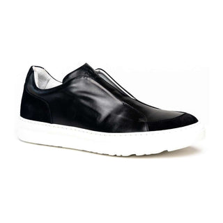 Zelli Italia Spettacolare Men's Shoes Black Pebble Grain Calf-Skin Leather Slip-On Sneaker (ZEL1051)