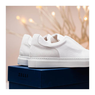 Zelli Italia Spettacolare Men's Shoes White Pebble Grain Calf-Skin Leather Slip-On Sneaker (ZEL1051)
