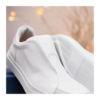 Zelli Italia Spettacolare Men's Shoes White Pebble Grain Calf-Skin Leather Slip-On Sneaker (ZEL1051)