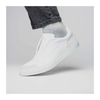 Zelli Italia Spettacolare Men's Shoes White Pebble Grain Calf-Skin Leather Slip-On Sneaker (ZEL1051)