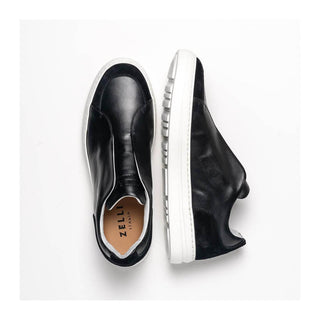 Zelli Italia Spettacolare Men's Shoes Black Pebble Grain Calf-Skin Leather Slip-On Sneaker (ZEL1051)