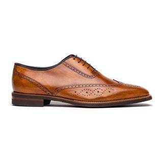 Zelli Italia Stephano Men's Shoes Camel Calf-Skin Leather Wing-Tip Oxford (ZEL1039)