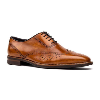 Zelli Italia Stephano Men's Shoes Camel Calf-Skin Leather Wing-Tip Oxford (ZEL1039)