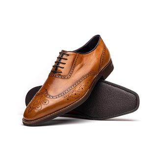 Zelli Italia Stephano Men's Shoes Camel Calf-Skin Leather Wing-Tip Oxford (ZEL1039)