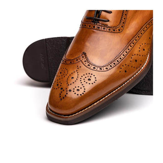 Zelli Italia Stephano Men's Shoes Camel Calf-Skin Leather Wing-Tip Oxford (ZEL1039)