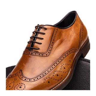 Zelli Italia Stephano Men's Shoes Camel Calf-Skin Leather Wing-Tip Oxford (ZEL1039)