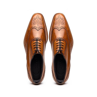 Zelli Italia Stephano Men's Shoes Camel Calf-Skin Leather Wing-Tip Oxford (ZEL1039)