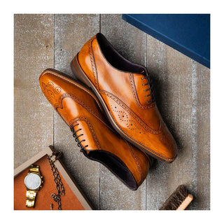 Zelli Italia Stephano Men's Shoes Camel Calf-Skin Leather Wing-Tip Oxford (ZEL1039)