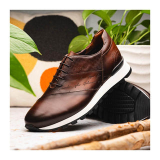 Zelli Italia Testo Men's Shoes Brown Calf-Skin Leather Sneaker (ZEL1048)