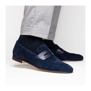 Zelli Italia Tippa Men's Shoe Navy Suede & Calf-Skin Leather Penny Loafer (ZEL1033)