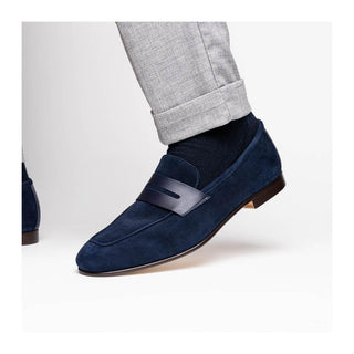 Zelli Italia Tippa Men's Shoe Navy Suede & Calf-Skin Leather Penny Loafer (ZEL1033)