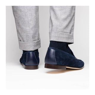 Zelli Italia Tippa Men's Shoe Navy Suede & Calf-Skin Leather Penny Loafer (ZEL1033)