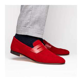 Zelli Italia Tippa Men's Shoe Red Suede & Calf-Skin Leather Penny Loafer (ZEL1033)