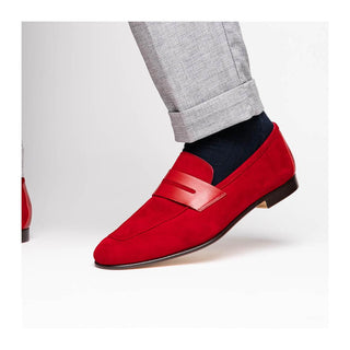 Zelli Italia Tippa Men's Shoe Red Suede & Calf-Skin Leather Penny Loafer (ZEL1033)