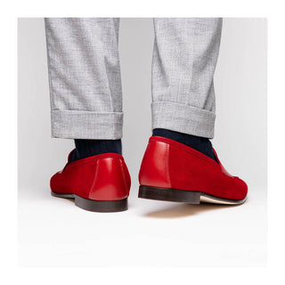 Zelli Italia Tippa Men's Shoe Red Suede & Calf-Skin Leather Penny Loafer (ZEL1033)