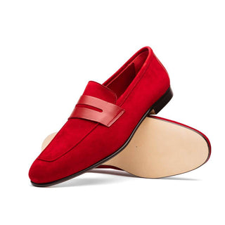 Zelli Italia Tippa Men's Shoe Red Suede & Calf-Skin Leather Penny Loafer (ZEL1033)
