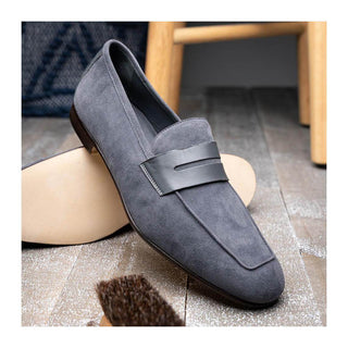 Zelli Italia Tippa Men's Shoe Gray Suede & Calf-Skin Leather Penny Loafer (ZEL1033)