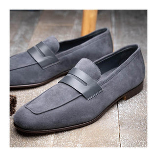 Zelli Italia Tippa Men's Shoe Gray Suede & Calf-Skin Leather Penny Loafer (ZEL1033)
