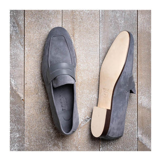 Zelli Italia Tippa Men's Shoe Gray Suede & Calf-Skin Leather Penny Loafer (ZEL1033)
