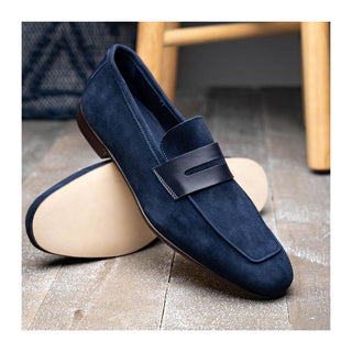 Zelli Italia Tippa Men's Shoe Navy Suede & Calf-Skin Leather Penny Loafer (ZEL1033)