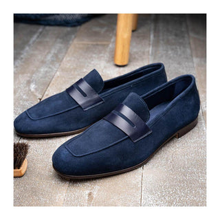 Zelli Italia Tippa Men's Shoe Navy Suede & Calf-Skin Leather Penny Loafer (ZEL1033)