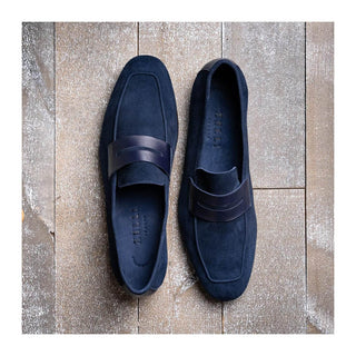 Zelli Italia Tippa Men's Shoe Navy Suede & Calf-Skin Leather Penny Loafer (ZEL1033)