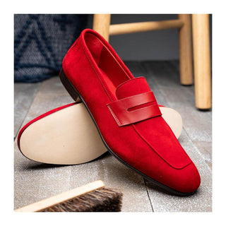 Zelli Italia Tippa Men's Shoe Red Suede & Calf-Skin Leather Penny Loafer (ZEL1033)
