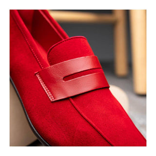 Zelli Italia Tippa Men's Shoe Red Suede & Calf-Skin Leather Penny Loafer (ZEL1033)